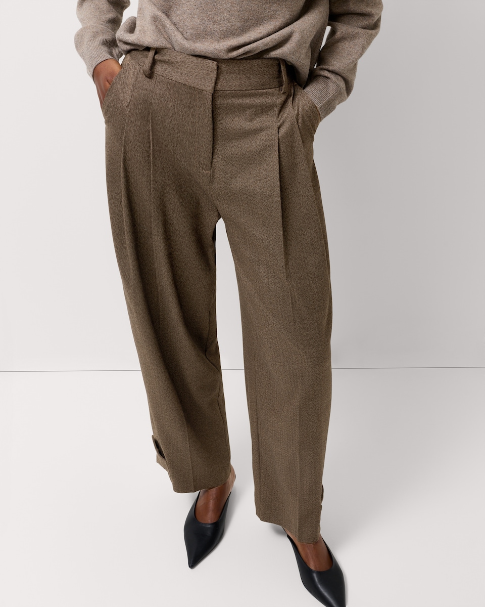 image 1 of F&F Pleated Herringbone Wide Leg Trousers in Brown