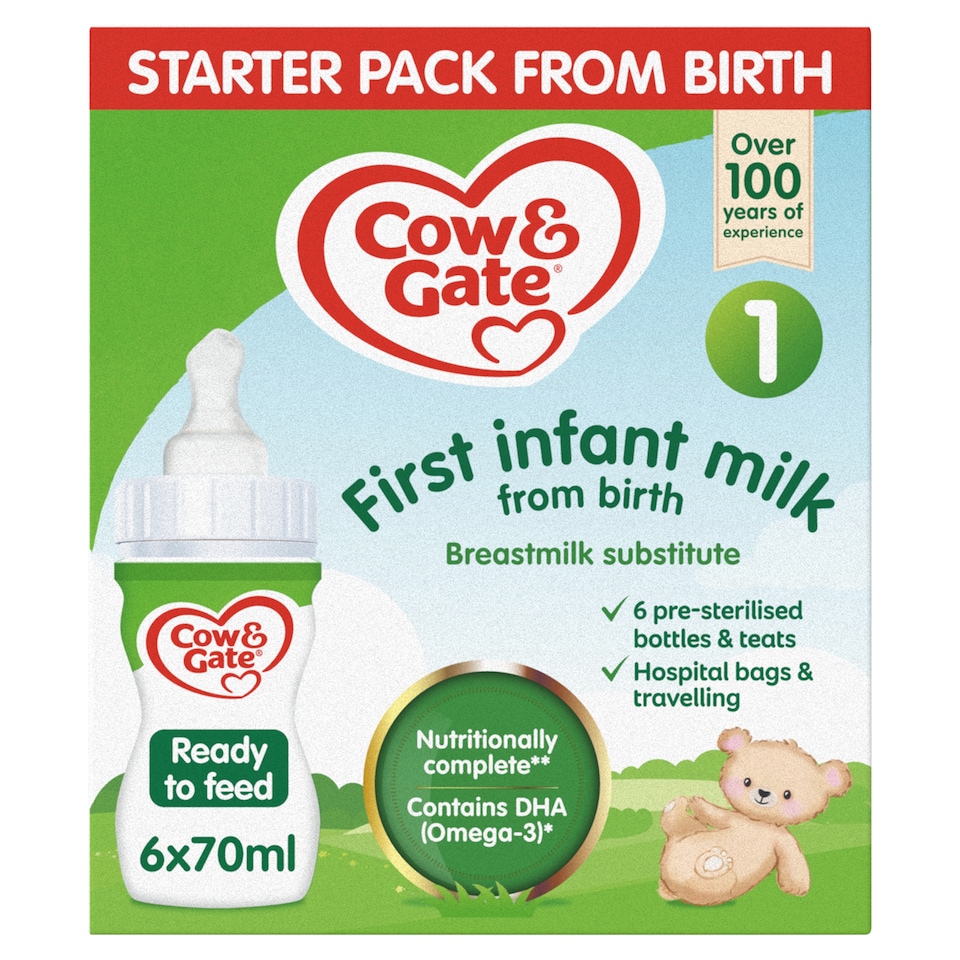 image 1 of Cow & Gate First Infant Milk Formula Starter Pack From Birth 6 x 70ml