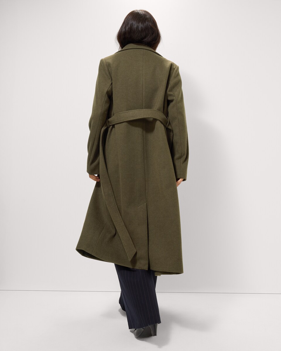 image 1 of F&F Textured Formal Belted Coat in Khaki