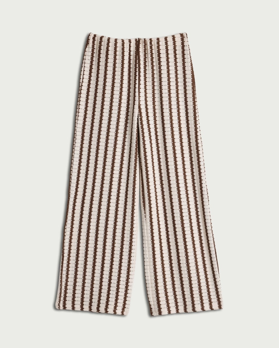 image 1 of F&F Textured Striped Wide Leg Co-ord Trousers in Multi Brown