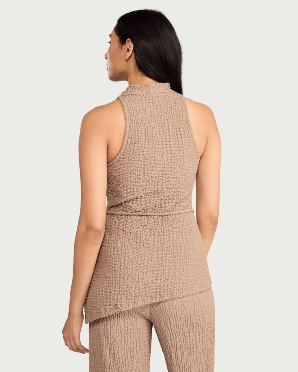 image 1 of F&F Crinkle Textured Draped Co-ord Top in Mink
