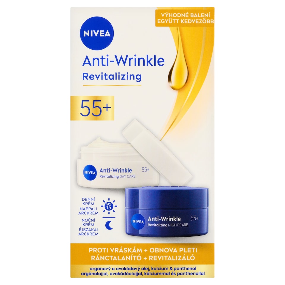 Obrázek 1 pro produkt Nivea Obnovující denní a noční krém proti vráskám 55+ 2 x 50ml