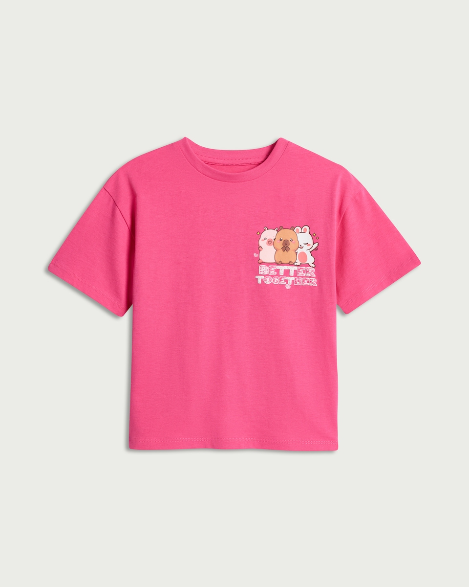 image 1 of Capyfun Pure Cotton Capybara T-Shirt in Pink