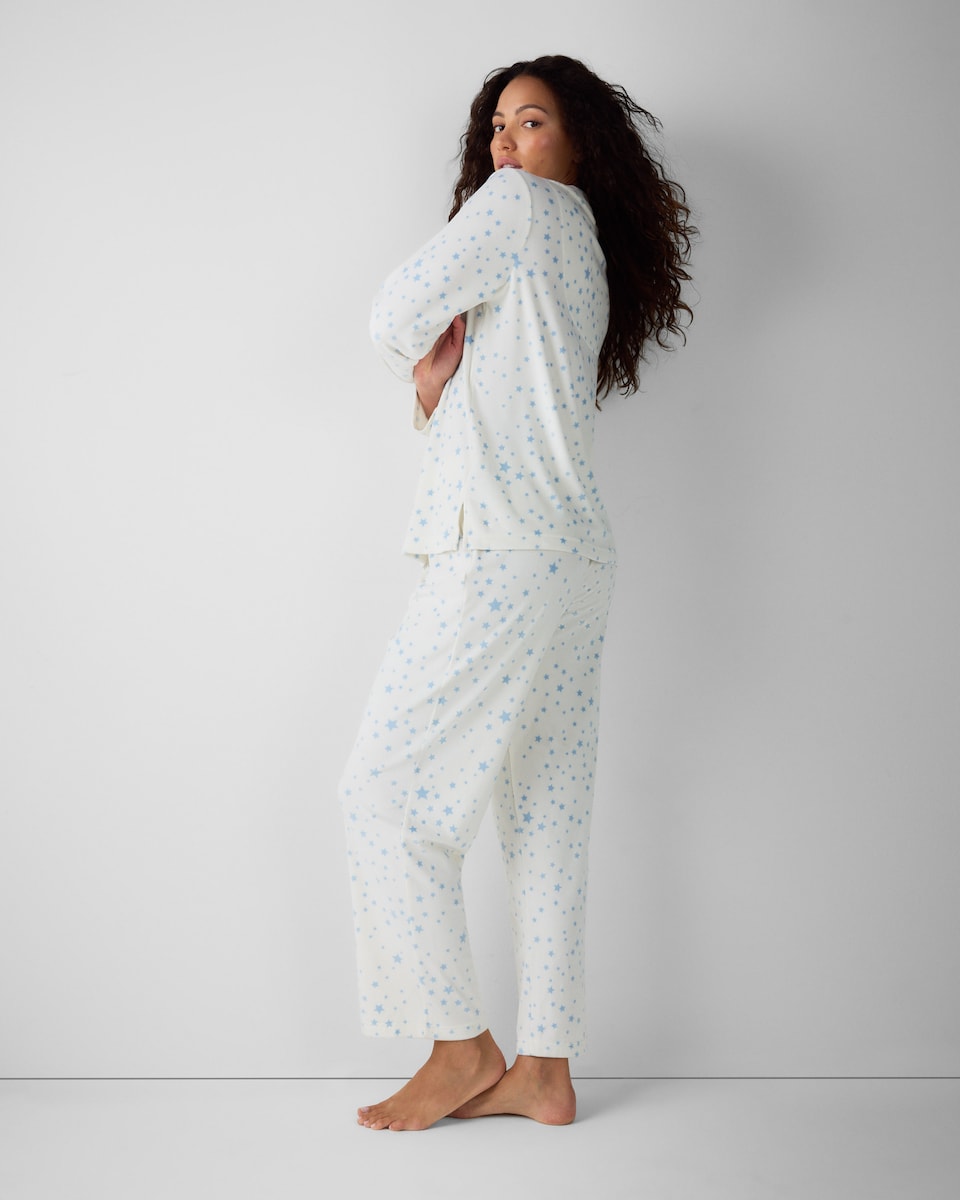 image 1 of F&F Fleece Star Pyjama Set in Cream