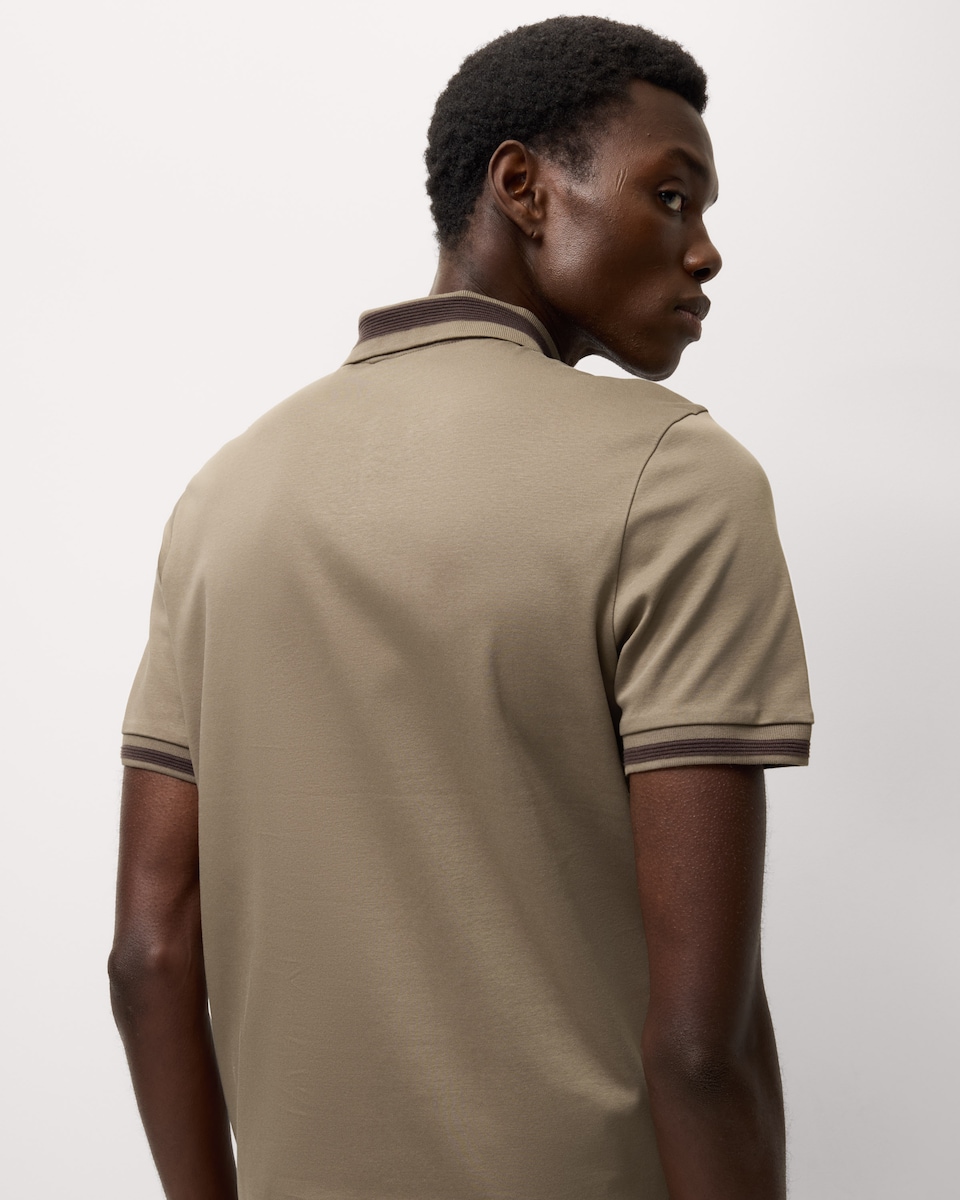 image 1 of F&F Pure Cotton Tipped Polo Shirt in Med Nude