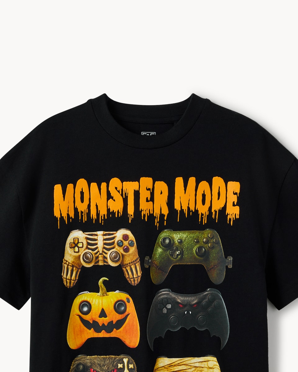 image 1 of F&F Boys Pure Cotton Halloween Print T-Shirt in Black