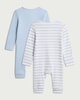 image 2 of F&F Baby 2-Pack Cotton Rich Ribbed Zip Up Sleepsuits  in Blue