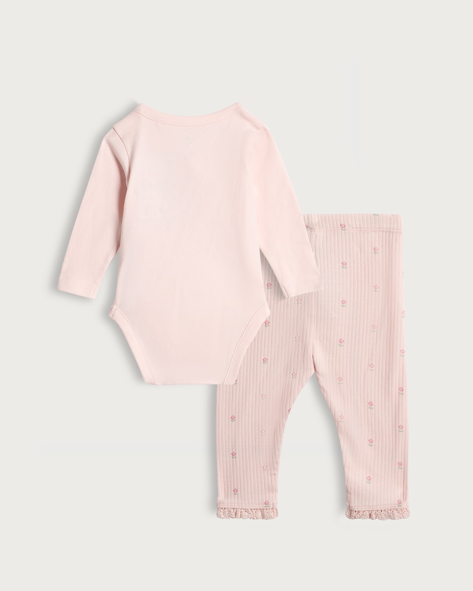image 1 of Disney Bambi 2-Piece Cotton Rich Bodysuit and Leggings Set in Multi Pink