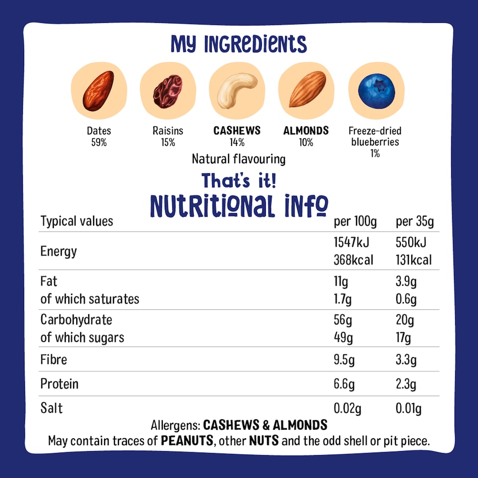 image 1 of Nakd Blueberry Muffin Raw Fruit & Nut Bar 4x35g