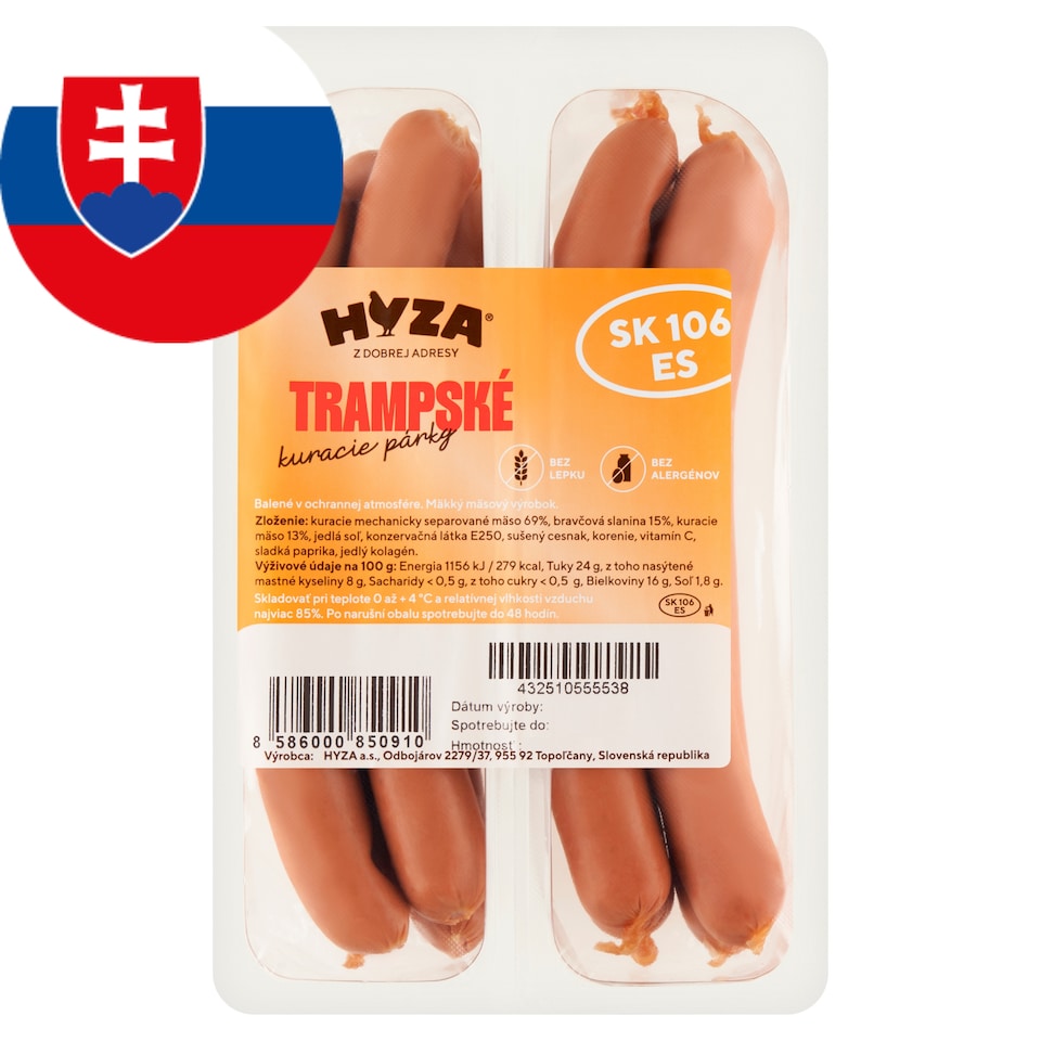 Hyza Trampské kuracie párky 2 x 180 g