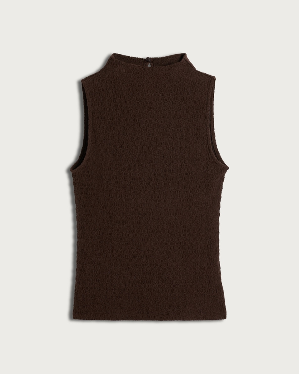 F&F Cotton Rich Crinkle Textured High Neck Sleeveless Top in Chocolate