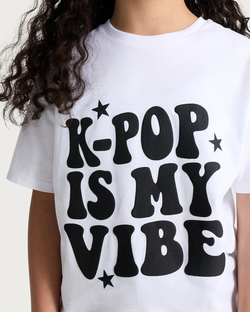 image 1 of F&F Girls Pure Cotton K-Pop Is My Vibe Slogan T-Shirt in White