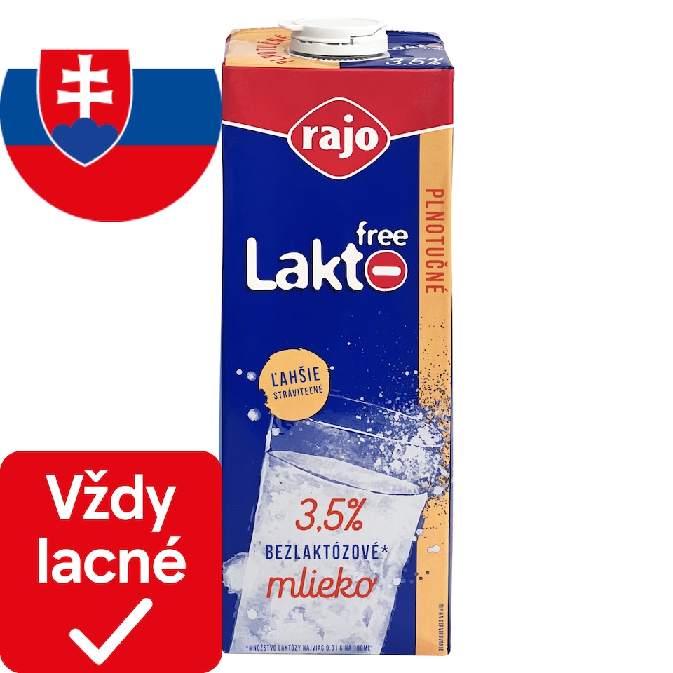 Rajo Lakto Free Mlieko plnotučné 3,5% 1 l
