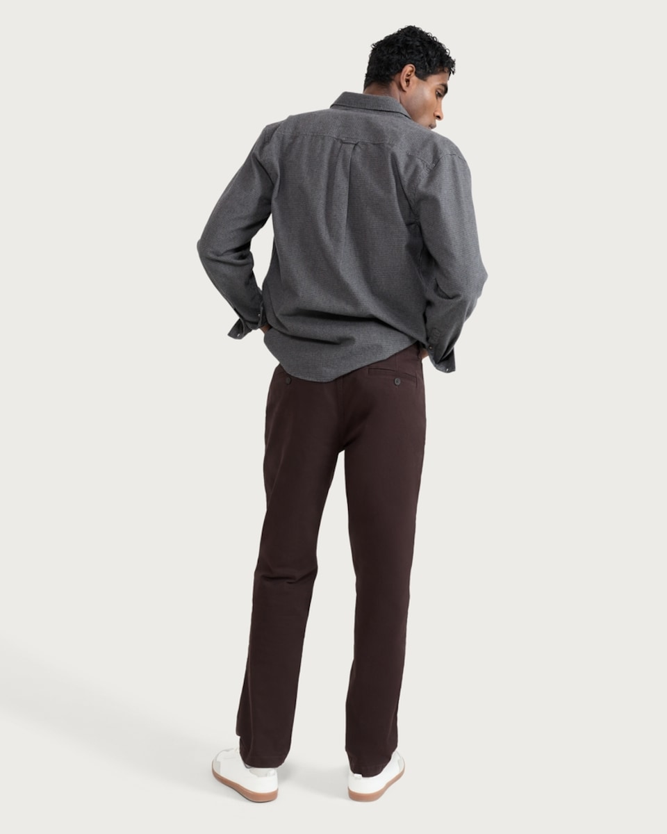 image 1 of F&F Cotton Rich Fixed Waist Straight Leg Chino Trousers in Brown