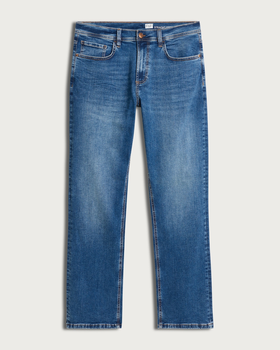 image 1 of F&F FREEF!T® Straight Leg Cotton Rich Jeans in Blue