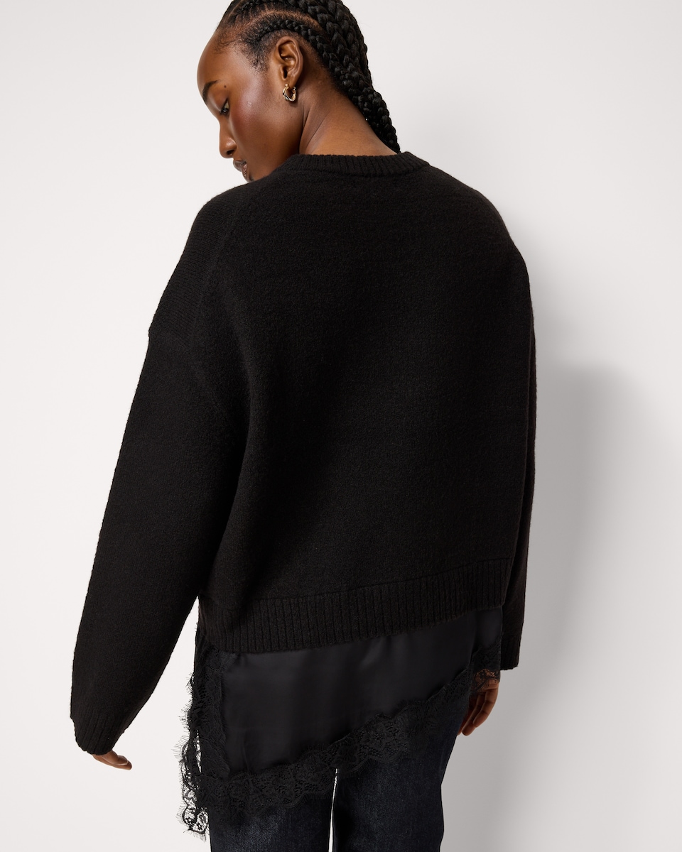 image 1 of F&F 2-In-1 Lace Detail Jumper in Black