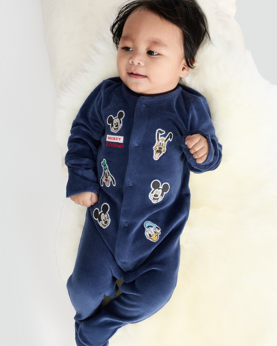 image 1 of Disney Mickey Mouse & Friends Velour Sleepsuit in Navy