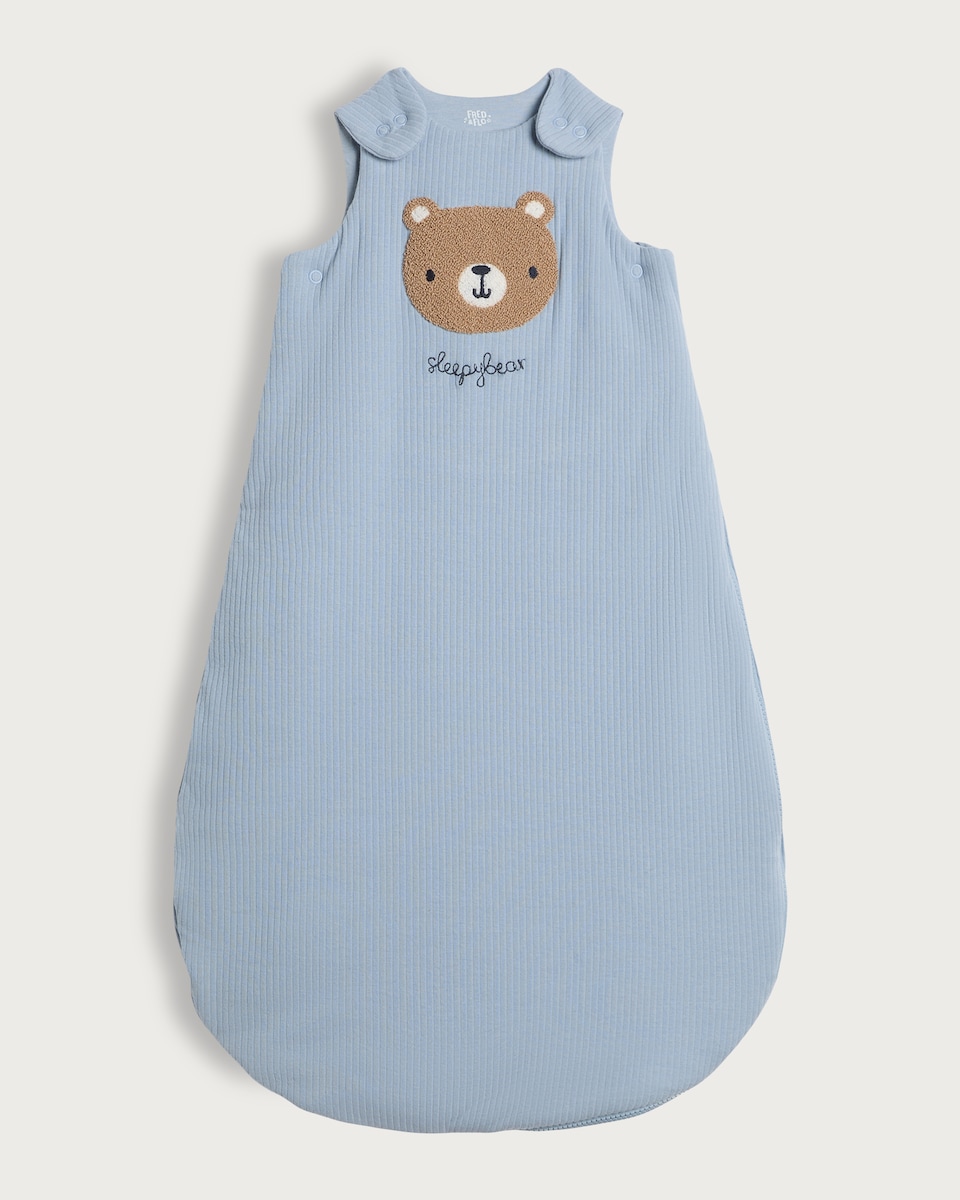 image 1 of F&F Baby Cotton Rich Sleepy Bear 2.5 Tog Sleeping Bag in Blue