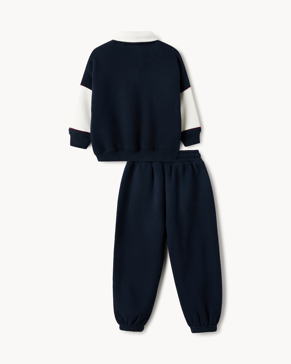 image 1 of F&F Boys Cotton Rich Racing Club Rugby Sweatshirt and Joggers Set in Navy