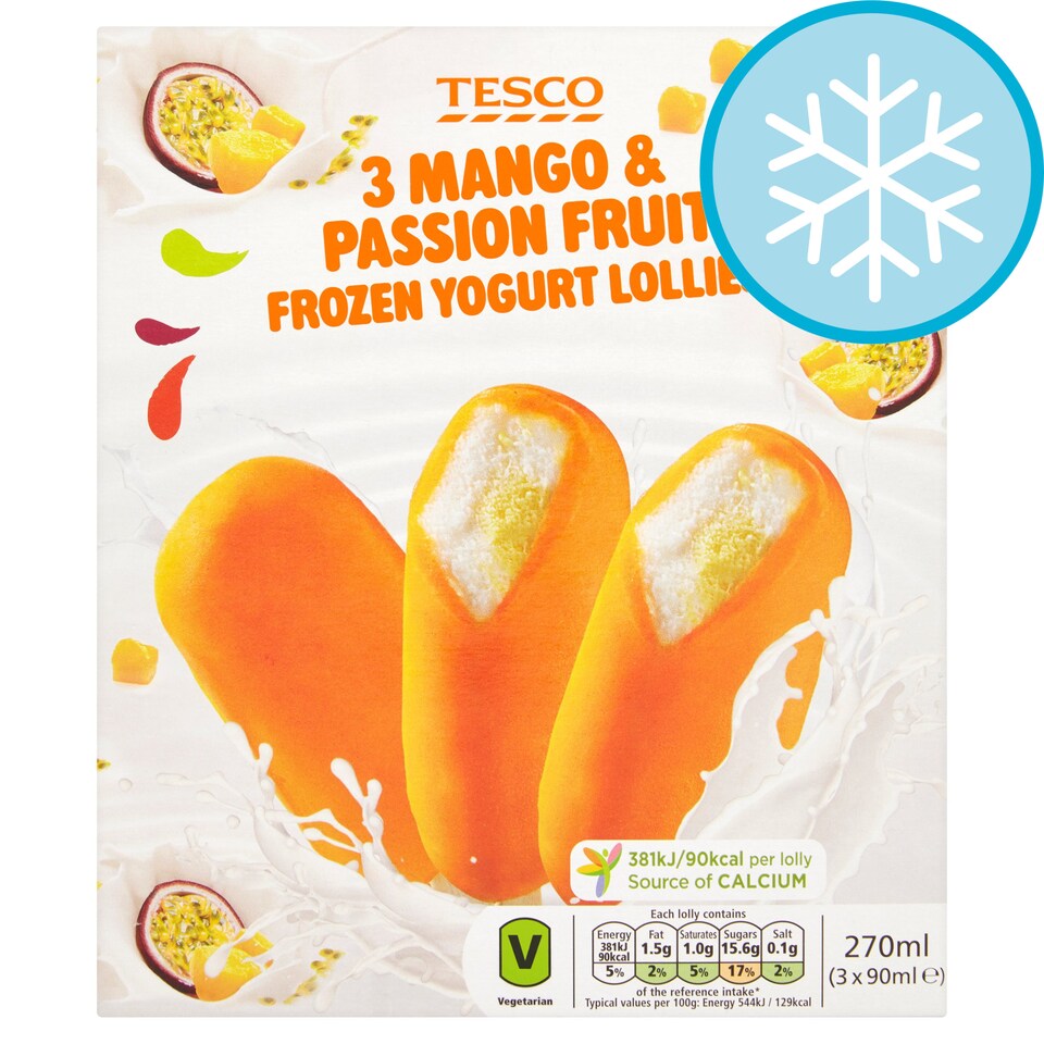 Tesco Mango Passion Fruit Frozen Yogurtlollies 3 X 90Ml