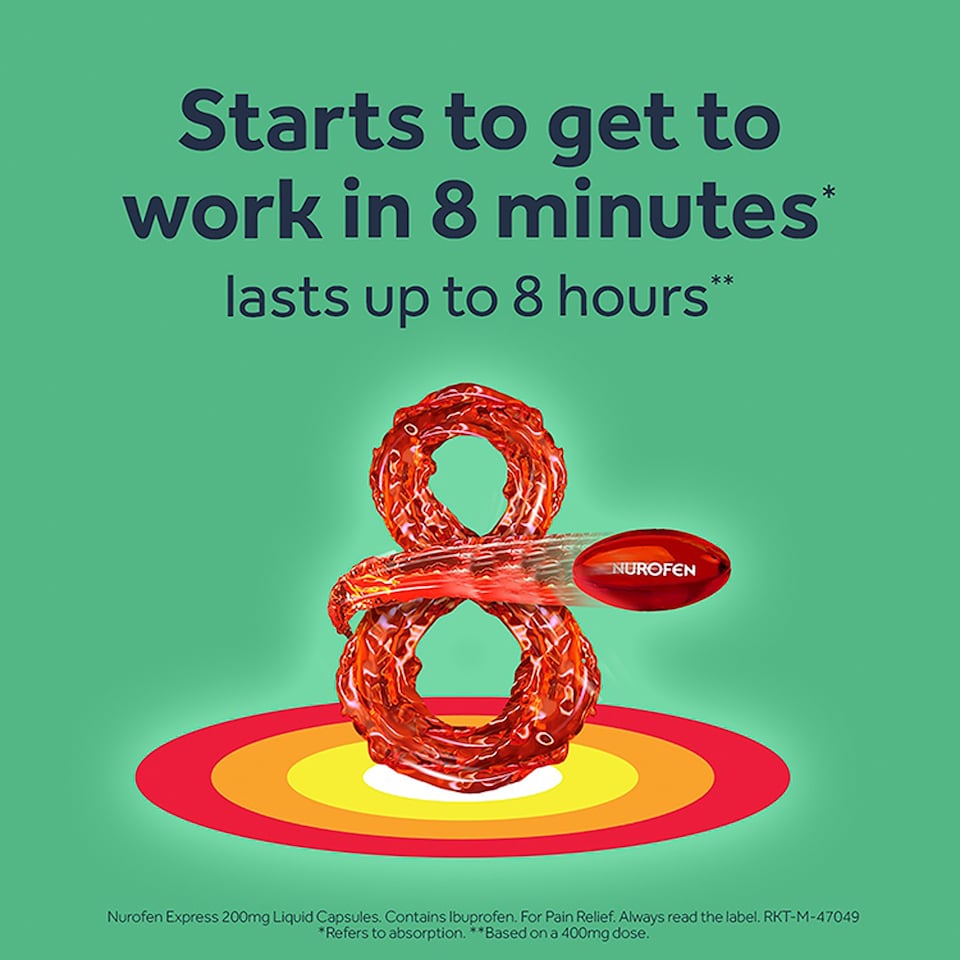 image 1 of Nurofen Express Pain Relief Ibuprofen 200mg Liquid Caplets 6 Pack