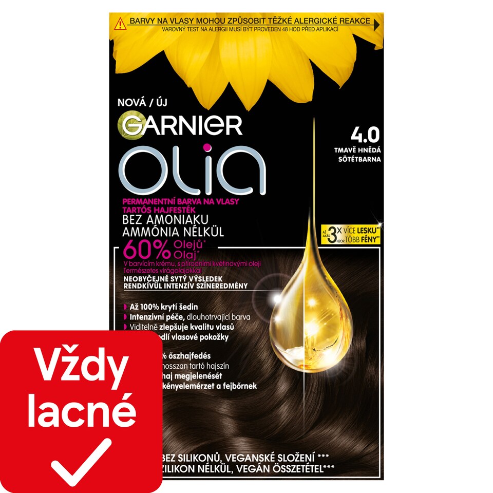 Garnier Olia permanentná farba na vlasy 4 .0 Tmavohnedá, 60 +60 +54 ml
