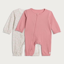 F&F Baby Cotton Rich 2-Pack Zip Up Rompers in Pink