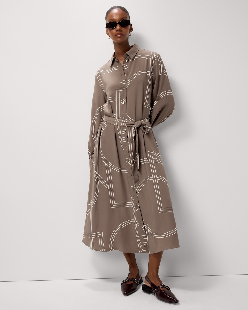 image 1 of F&F Abstract Print Shirt Midi Dress in Mink