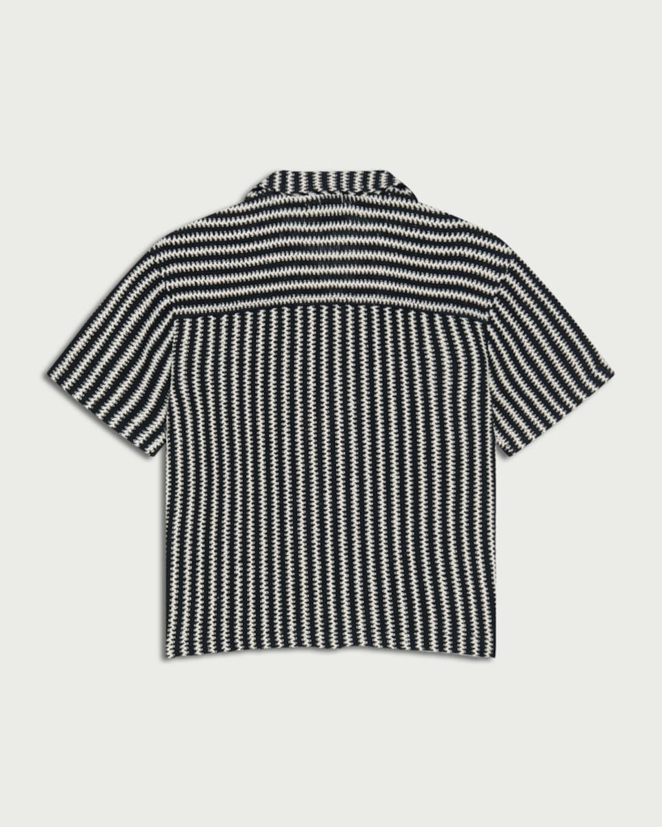 image 1 of F&F Boys Cotton Rich Striped Button-Up Shirt in Multi Black White