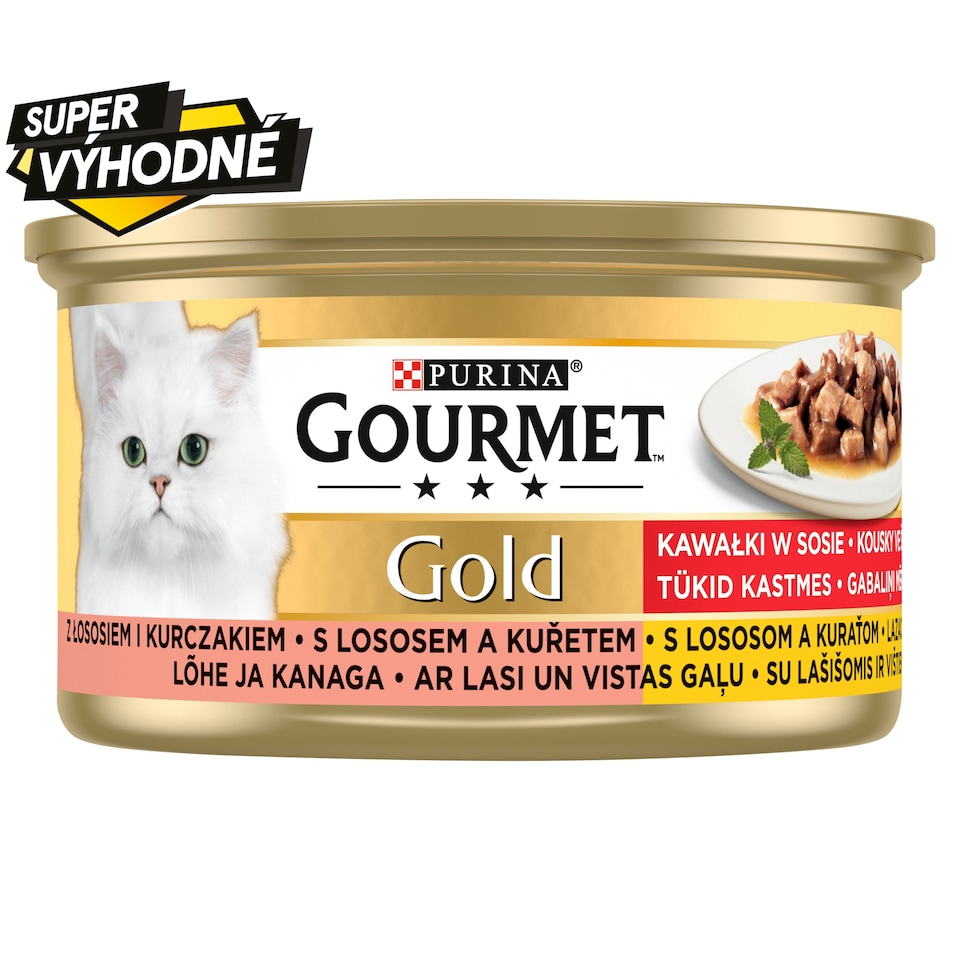 GOURMET Gold kousky ve šťávě s lososem a kuřetem 85g