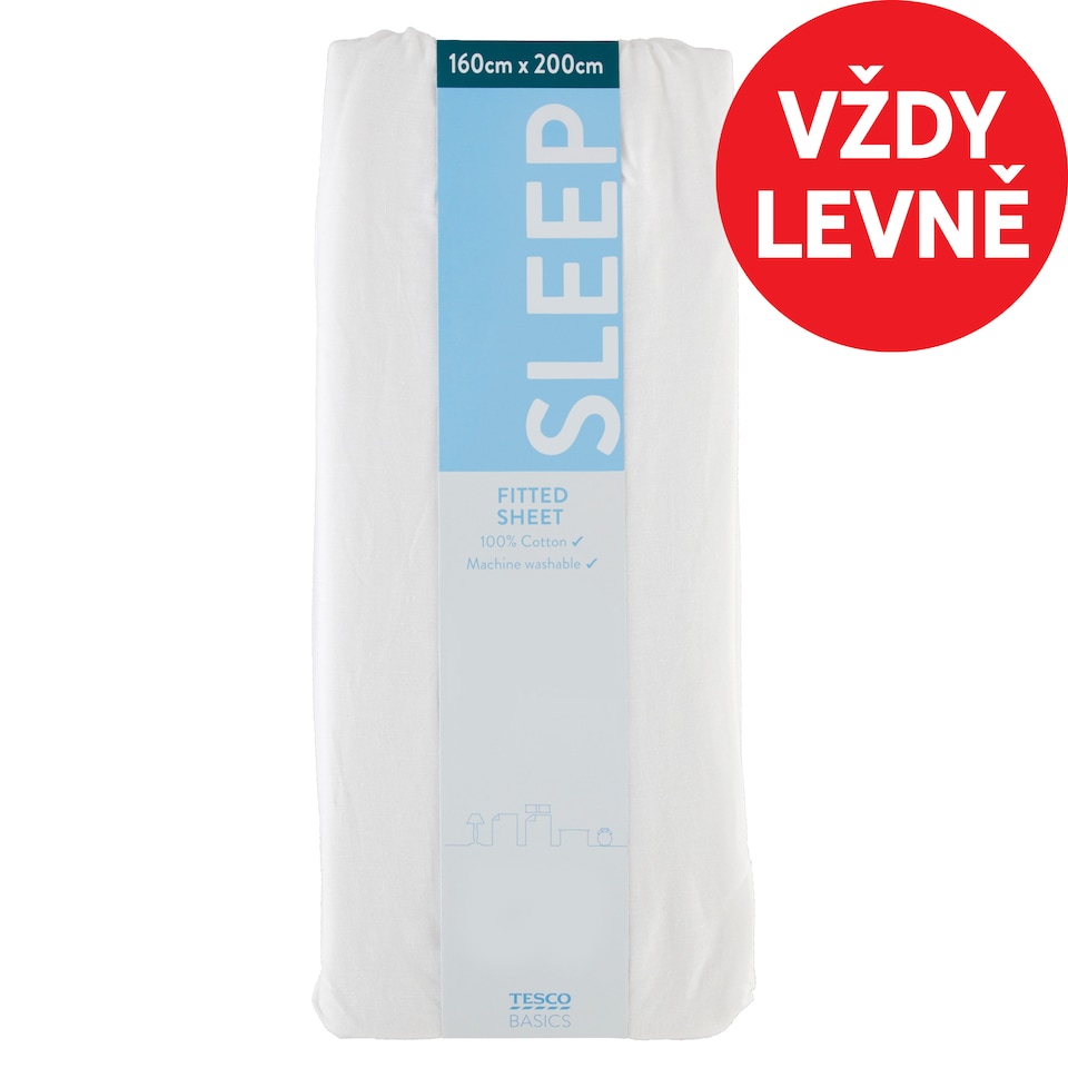 Tesco Basics Fitted Sheet White 160 x 200 cm