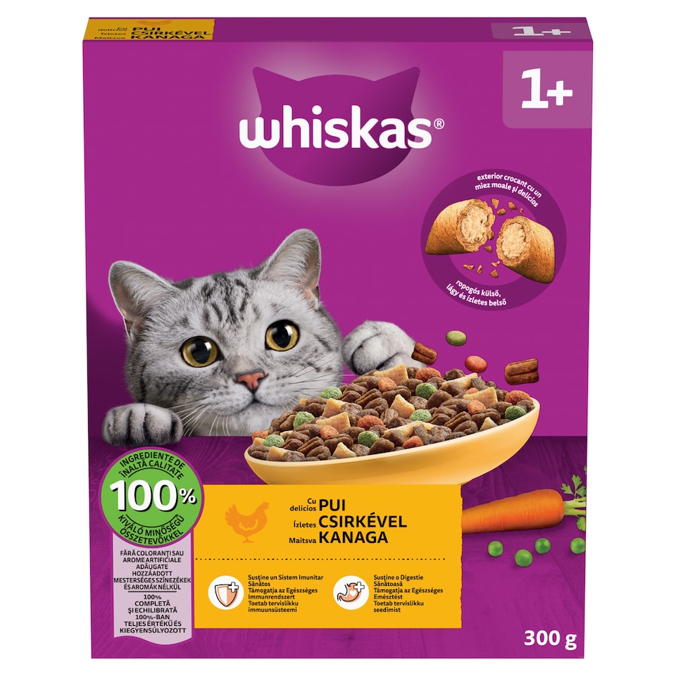 Whiskas 1+ teljes értékű szárazeledel felnőtt macskák számára csirkével 300 g