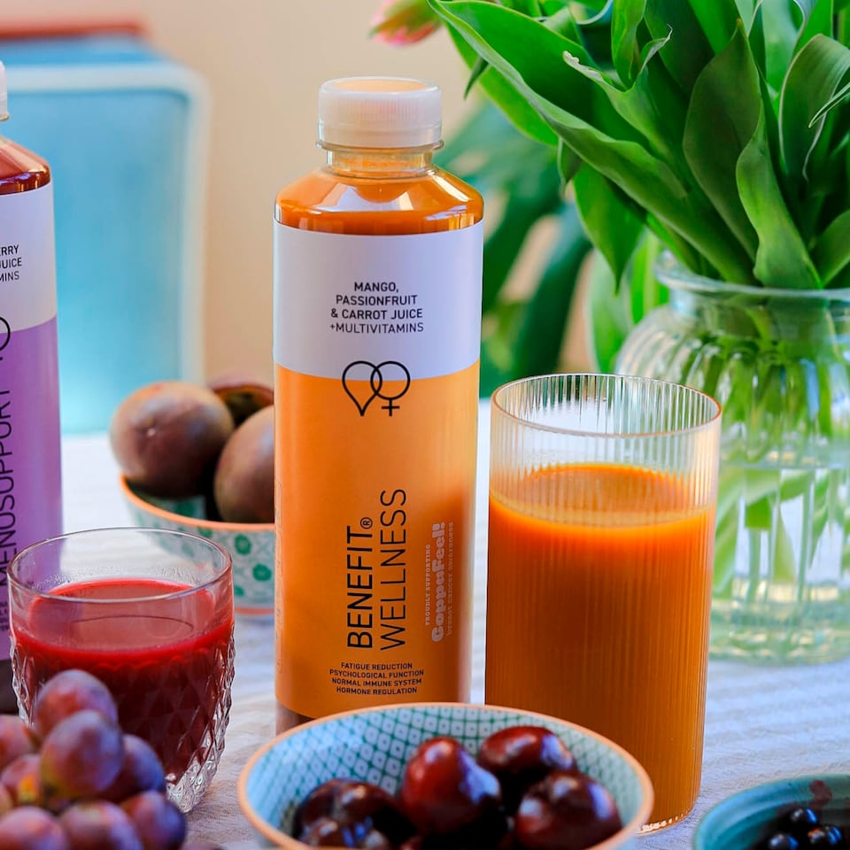 image 1 of BENEFIT WELLNESS MANGO, PASSION FRUIT & CARROT JUICE + MULTIVITAMINS 750ml.