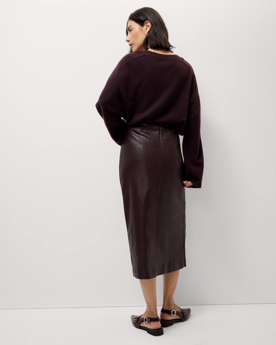image 1 of F&F Faux Leather Midi Skirt in Purple