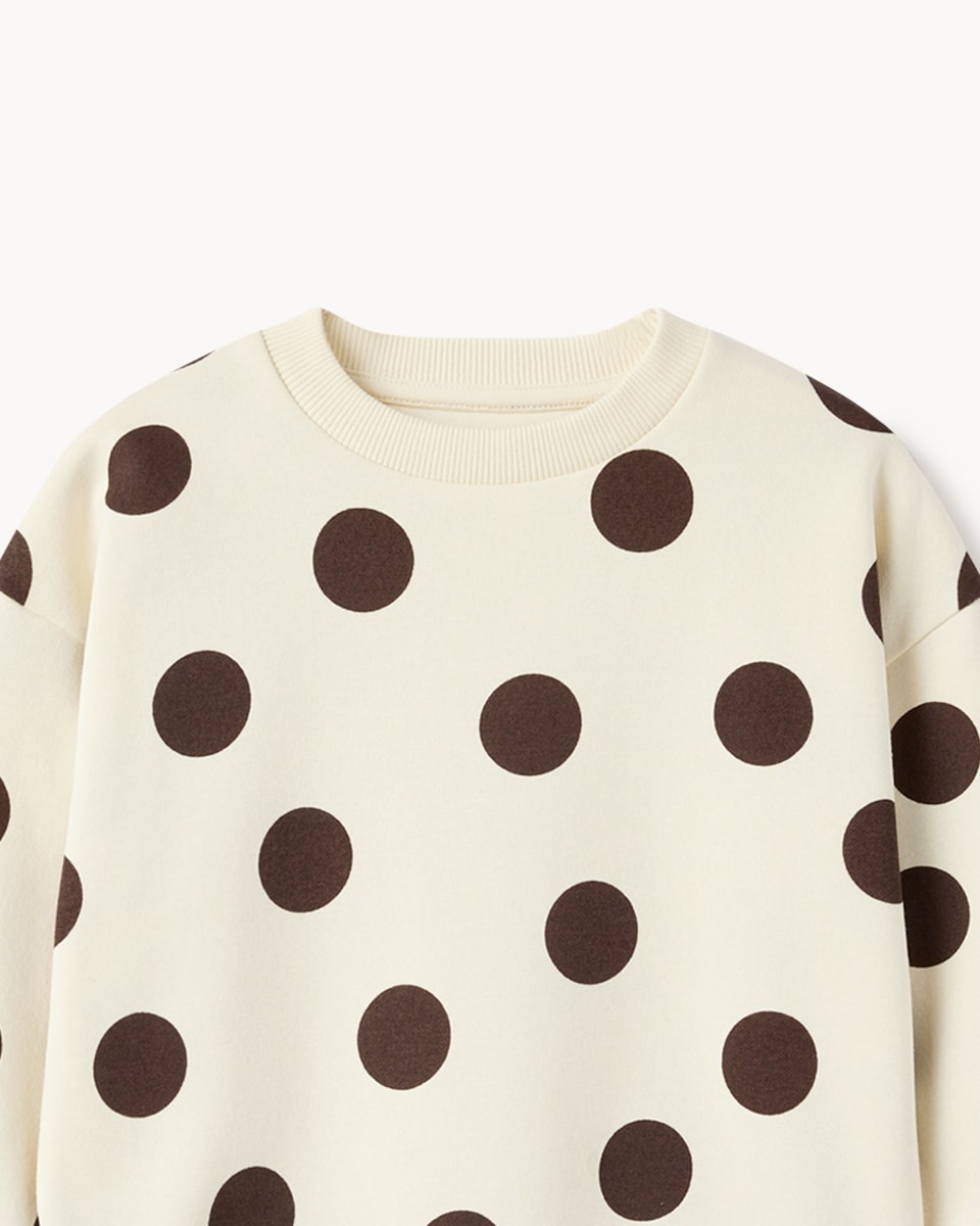 image 1 of F&F Girls Cotton Rich Polka Dot Sweatshirt and Flared Leggings Set in Cream