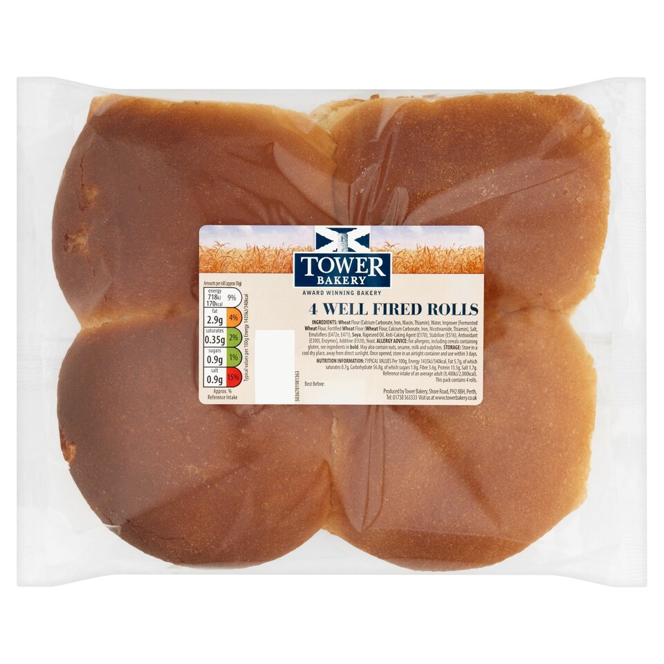 Tower Bakery Well Fired White Rolls 4 Pack