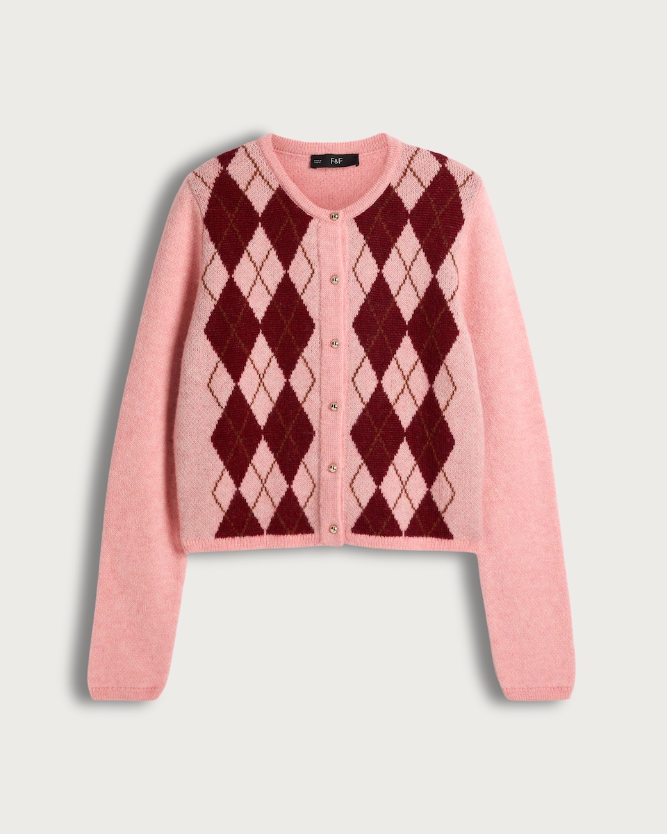 F&F Argyle Button-Up Cardigan in Pink
