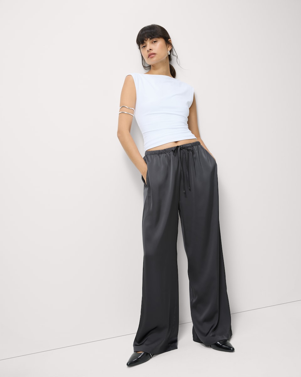 image 1 of F&F Satin Wide Leg Trousers in Grey