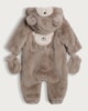 image 2 of F&F Baby Faux Fur Bear Hooded Pram Suit in Brown