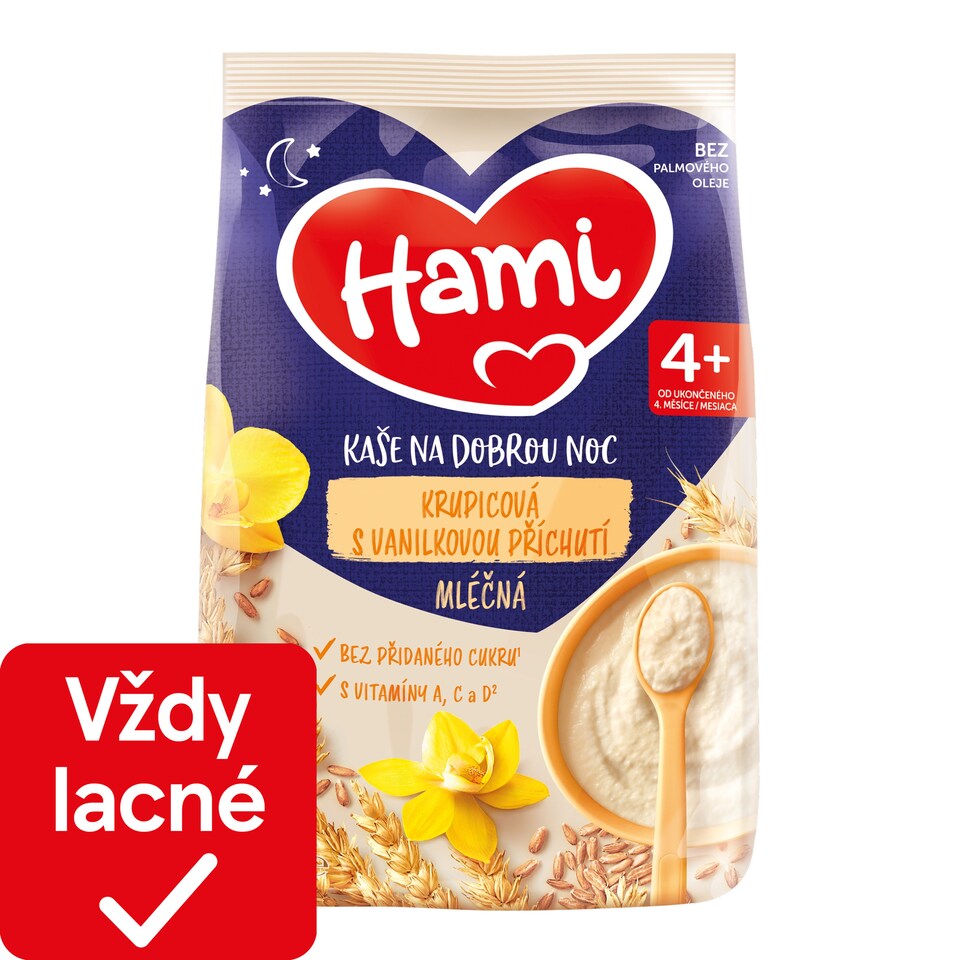 obrázok 1 z HAMI Mliečna kaša krupicová s vanilkovou príchuťou na dobrú noc 210 g