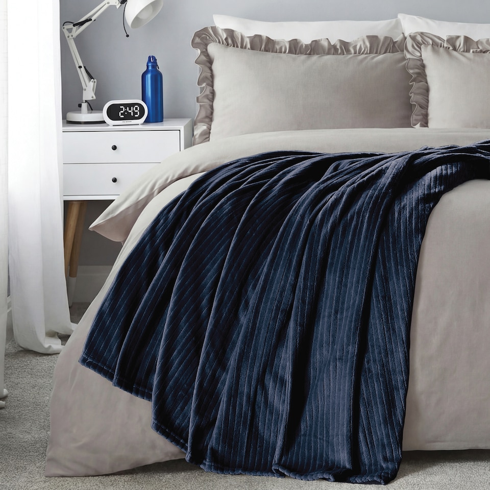 image 1 of Silentnight Navy Blue Ribbed Throw