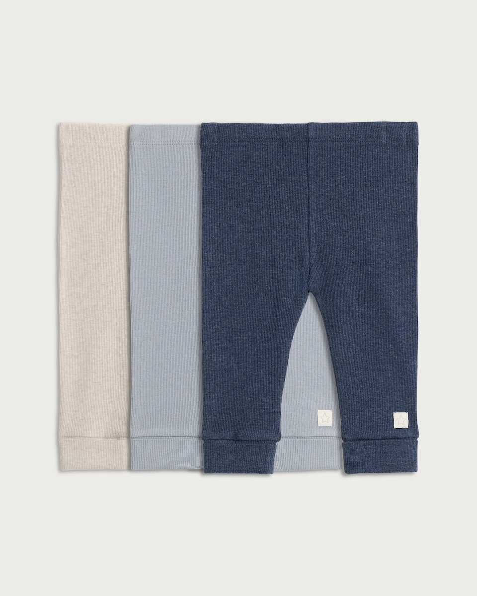 image 1 of F&F Baby 3-Pack Cotton Rich Ribbed Leggings in Blue