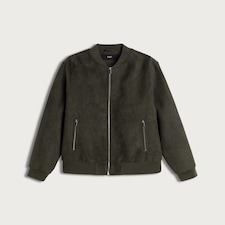 F&F Faux Suede Zip Up Bomber Jacket in Khaki