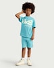 image 2 of F&F Boys 2-Piece Cotton Rich Graffiti Oversized Fit T-Shirt and Shorts Set in Teal