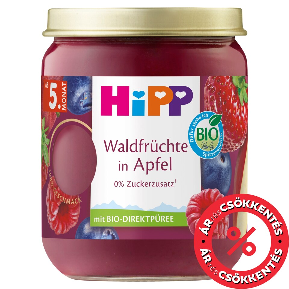 HiPP bio erdei gyümölcsök almában gyümölcskészítmény bébidesszert 5 hónapos kortól 160 g 