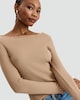 image 1 of F&F Ribbed Frill Accent Long Sleeved Top in Brown
