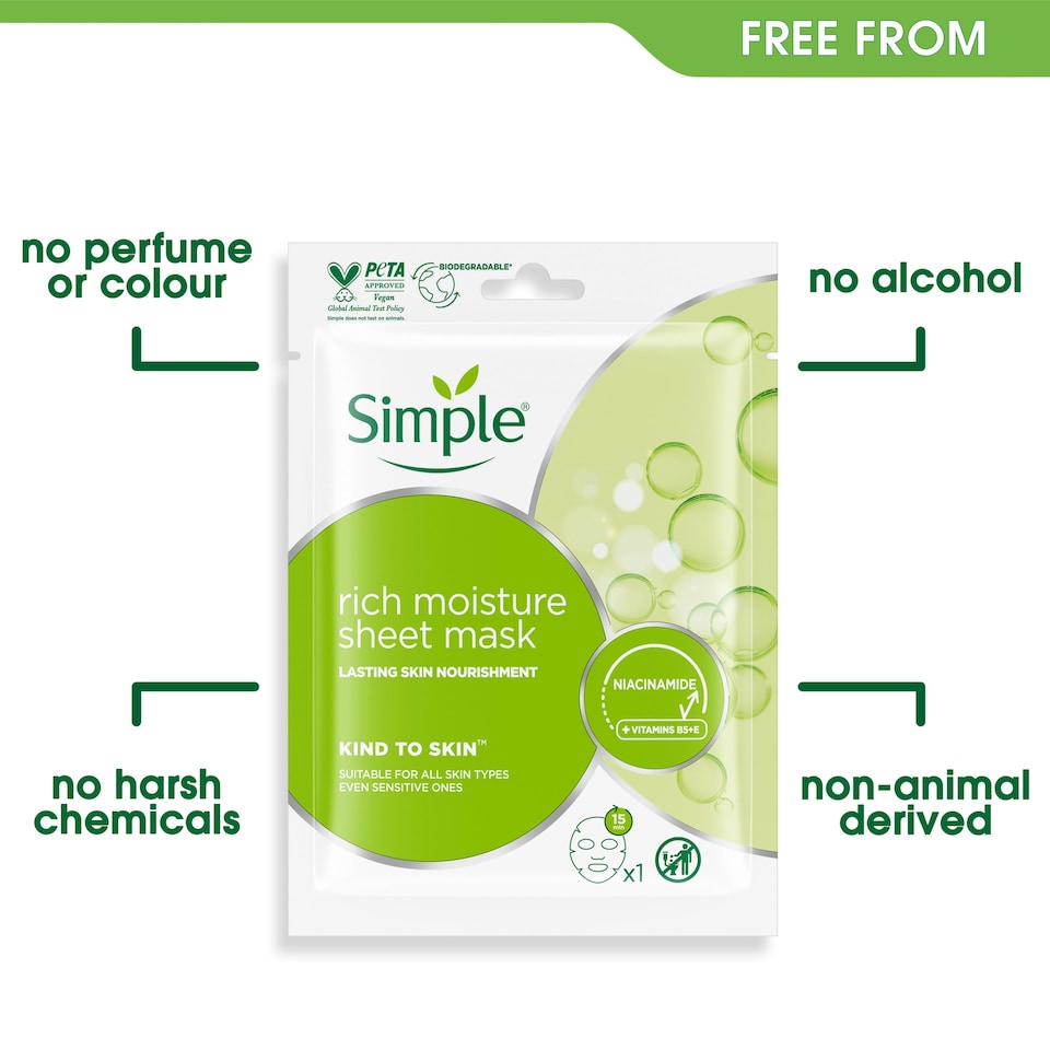 image 1 of Simple Kind To Skin Rich Moisture Sheet Mask 21Ml