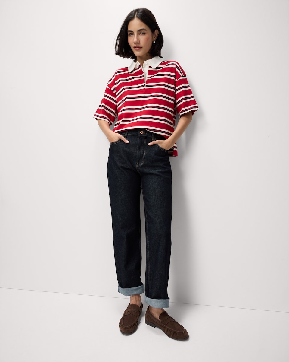 image 1 of F&F Pure Cotton Striped Rugby Top in Multi Red