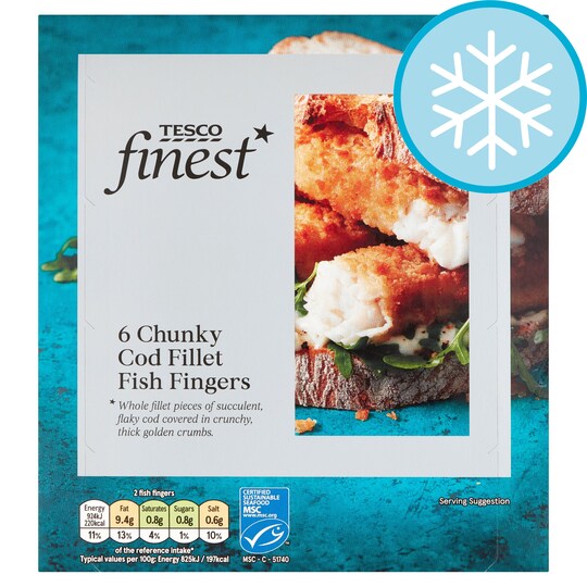 Tesco Finest 6 Chunky Cod Fillets Fish Fingers 400G Tesco Groceries