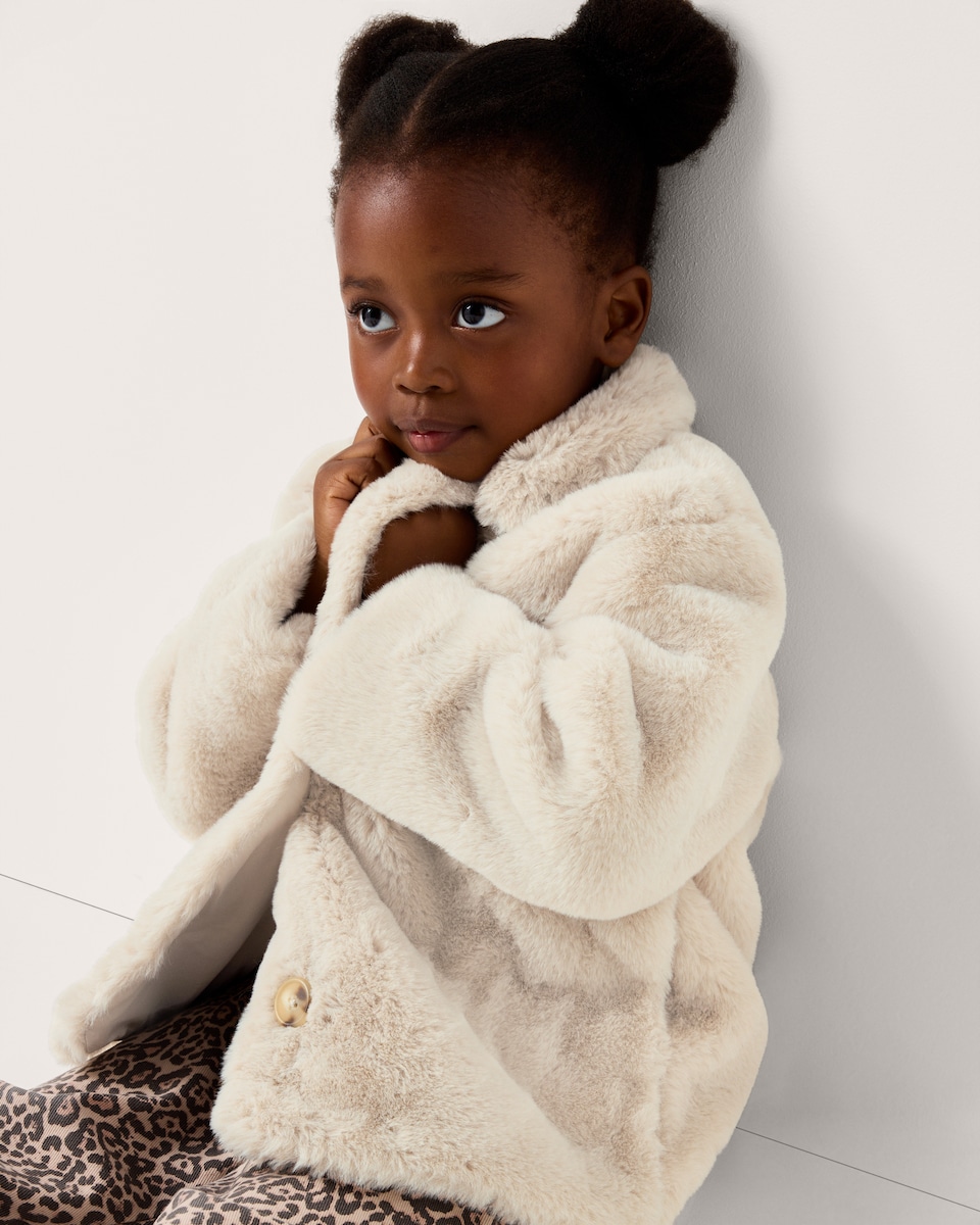 image 1 of F&F Girls Faux Fur Coat in Neutral
